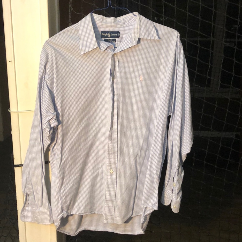 Purple and white polo button down shirt